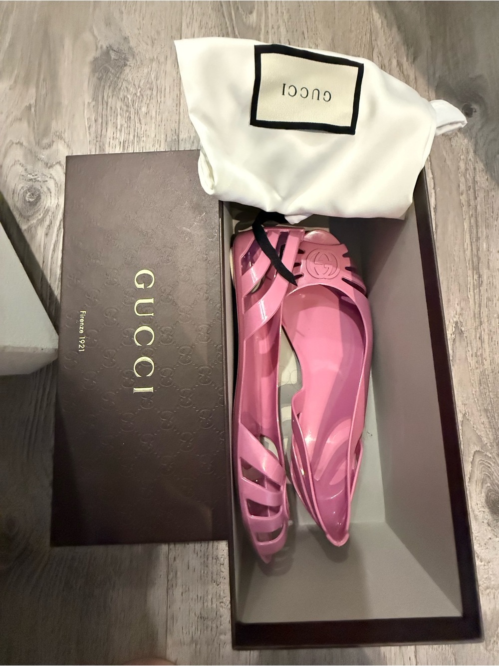 Gucci Pink Jelly Cutout Ballet Flats